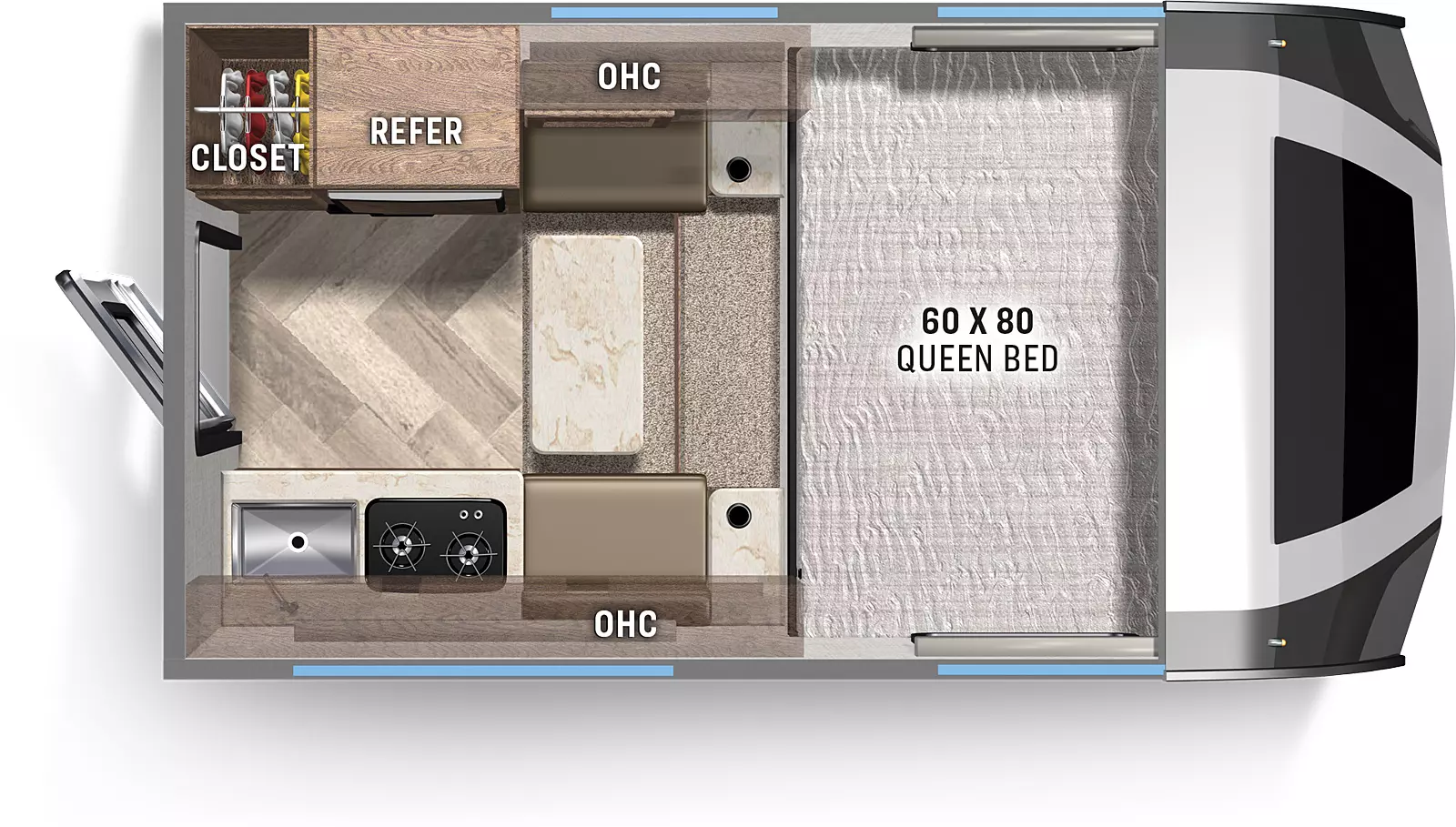The Backpack Truck Camper HS-690 floorplan features include: 